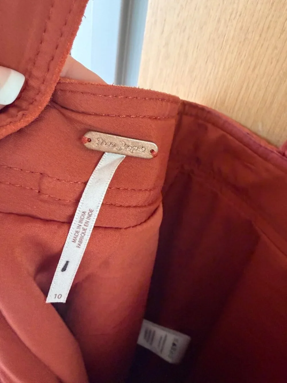 Free People Womens Midi Apron Dress Size 10 Burnt Orange Suede Bib Lined Retro